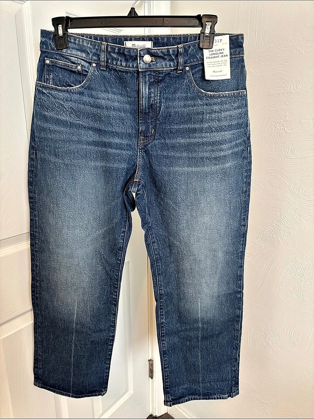 Madewell The Petite Curvy Longline Straight Jean in Greendale Wash Blue Waist
